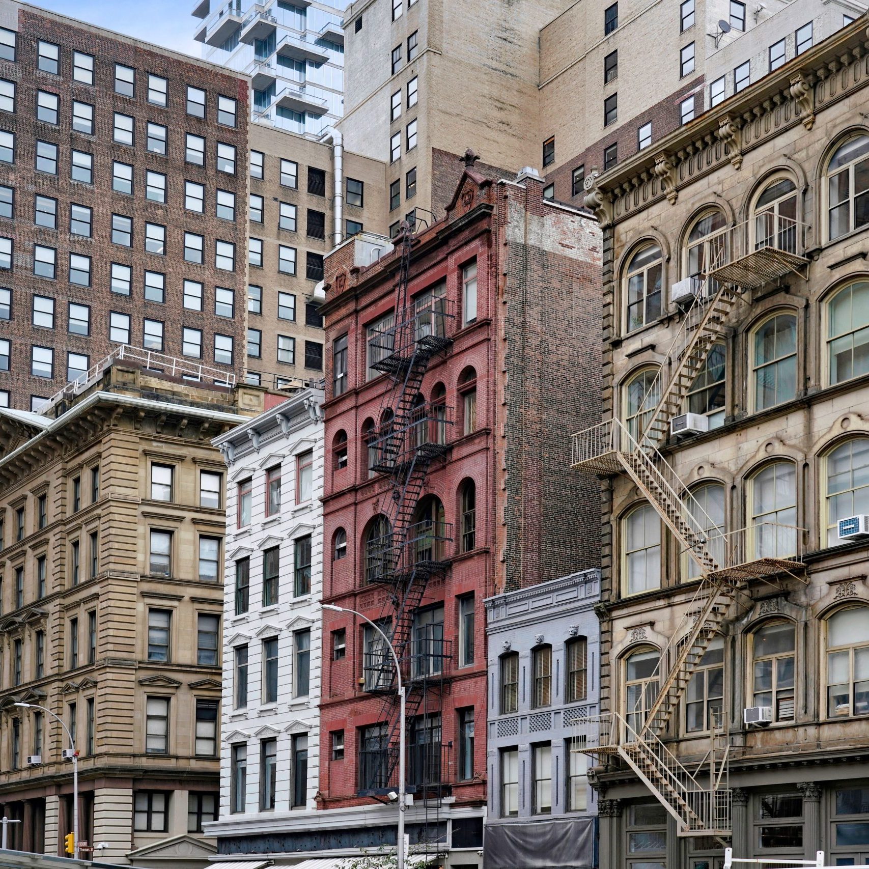 Ornate old 19th century office buildings in Tribeca district of New York City